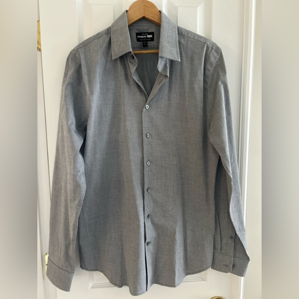 Express 1MX Extra Slim Fit Dress Shirt in Gray M (15-15.5) - Picture 3 of 10